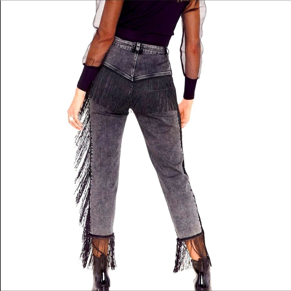 Nasty Gal Fringe Black High Waisted Black Jeans 8